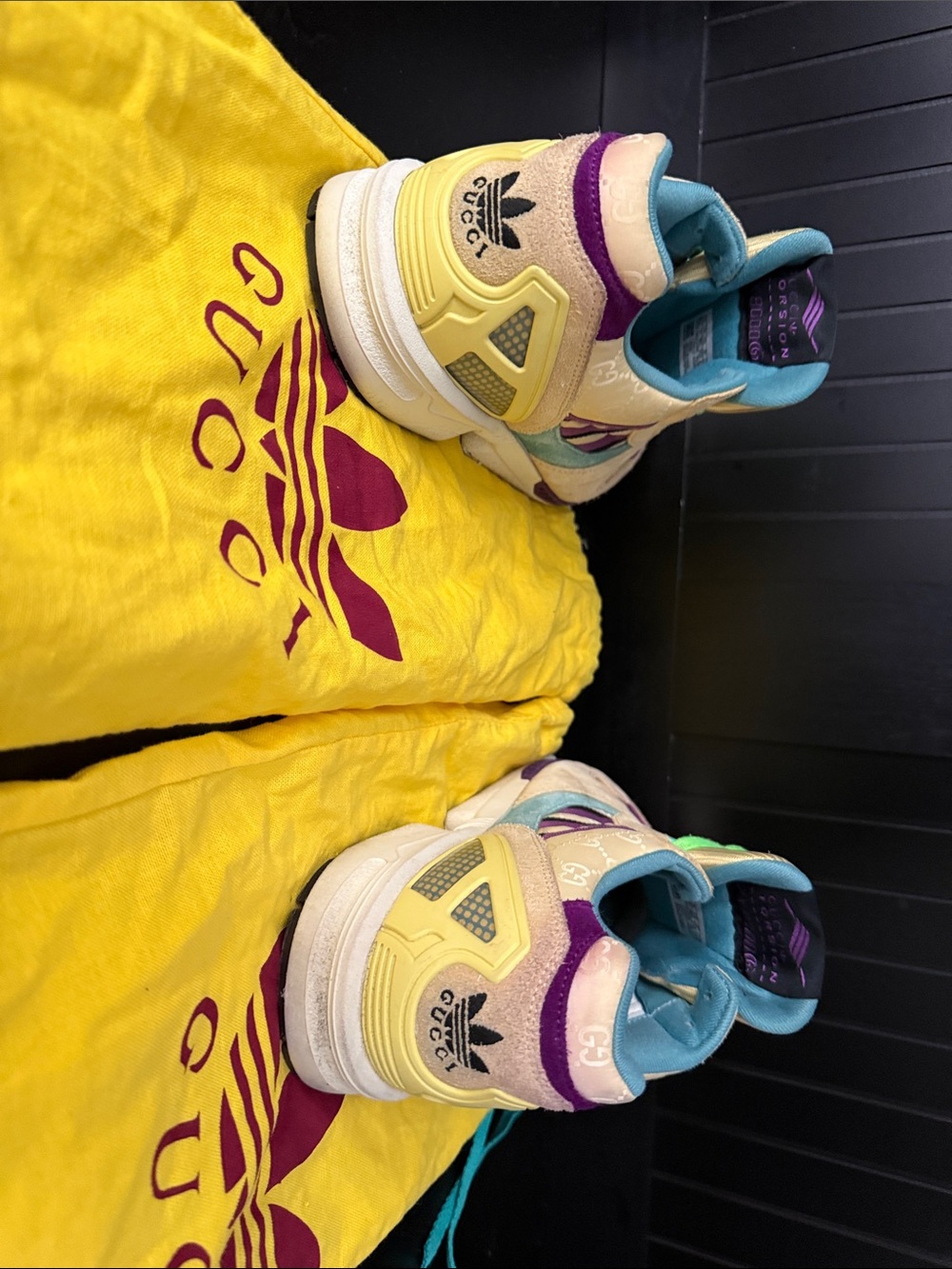 Gucci Beige and Purple Sneakers with Bright Green Laces - Picture 4 of 9